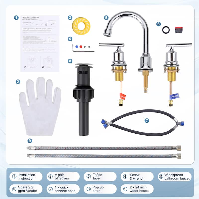 WOWOW 8 in. Widespread Double-Handle Bathroom Faucet with Drain Kit