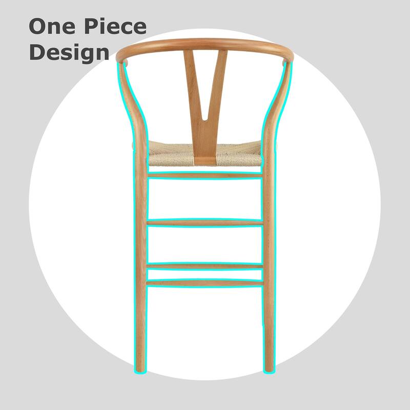 Solid Wood Countertop Height Barstool with Open Y Back Farmhouse Woven Organic Natural Chair For Kitchen Designer - N/A