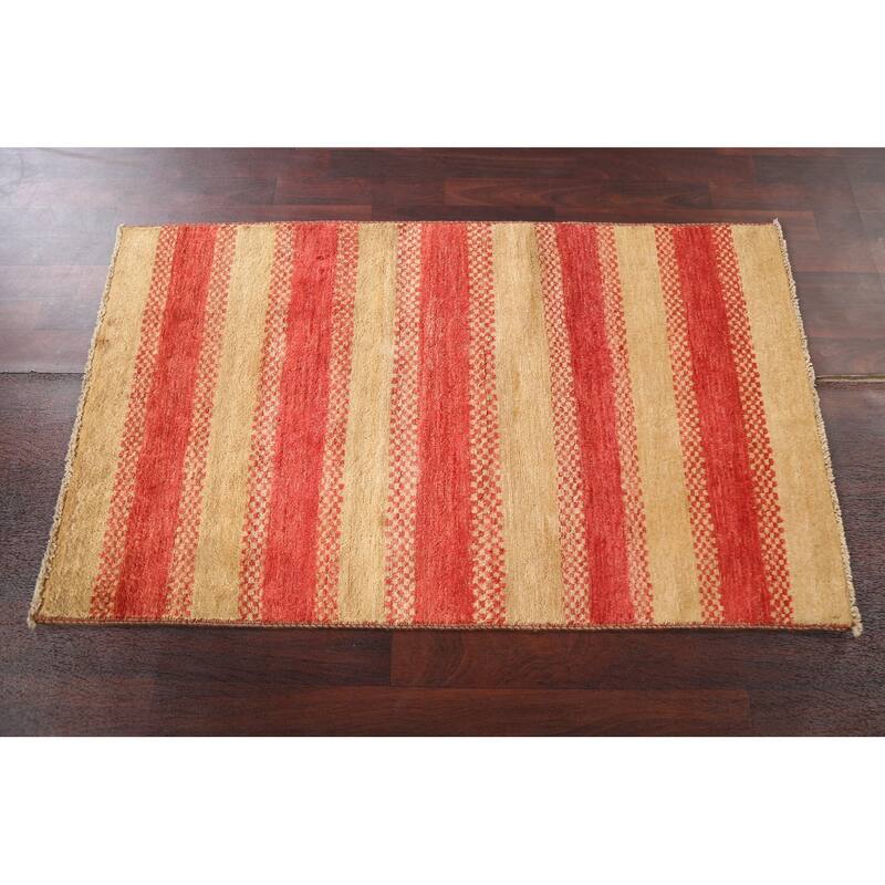 Striped Contemporary Gabbeh Kashkoli Wool Area Rug Hand-knotted Carpet - 2'10" x 4'10"