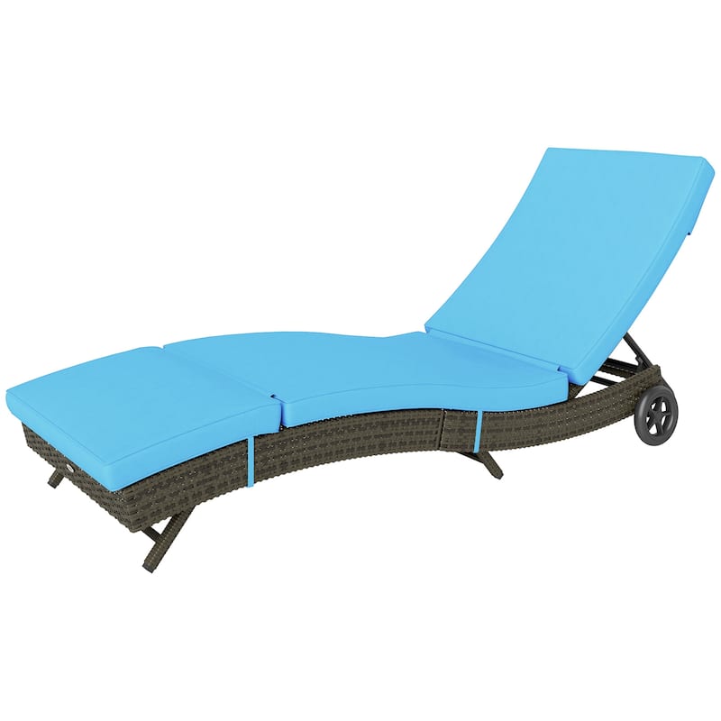 Oxford Fabric Lounge Chair with Mesh and Headrest - 23.5" W x 52.25" D x 11.75" H - Rattan-Sky Blue