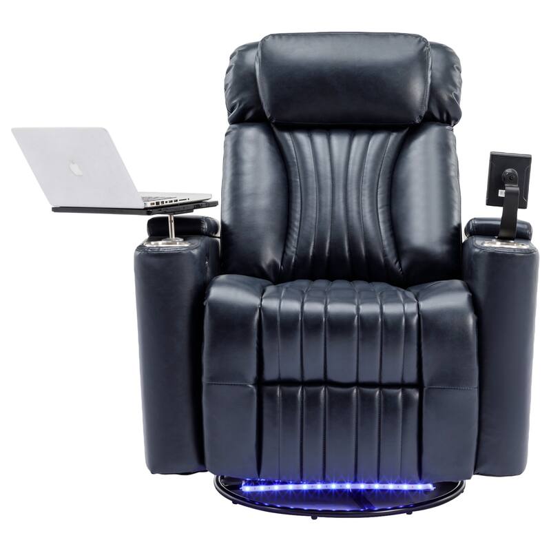 270° Swivel Home Theater Seat with LED Lights, Hidden Arm Storage, Tray Table & Phone Stand, Cup Holders, USB Port