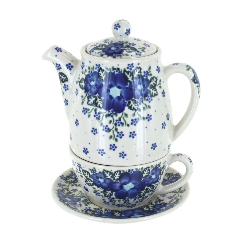Blue Rose Polish Pottery 380 Vena Tea for One