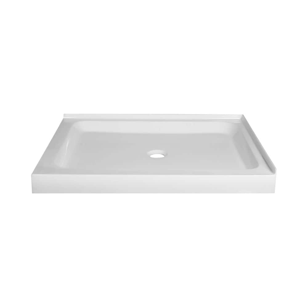Fine Fixtures Double Threshold Acrylic Shower Base - Non-Slip Textured Surface Shower Floor Pan in White