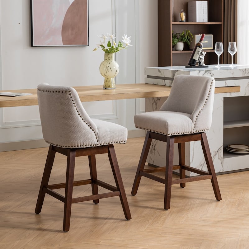 Counter Height Swivel Barstools, 26'' H Seat Height Upholstered Bar Stools Set of 2 - Beige