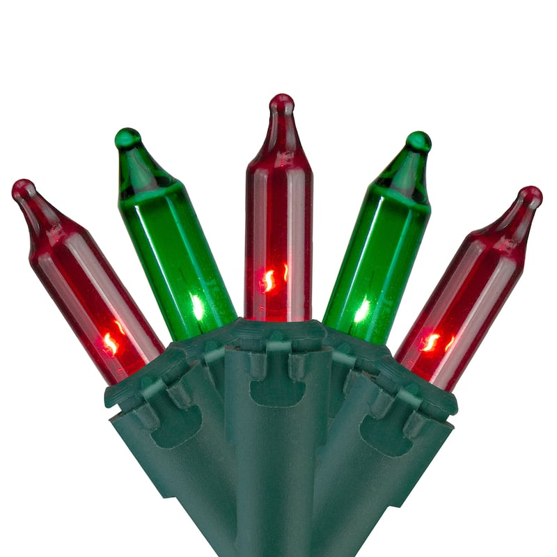 Mini Incandescent Christmas Lights - Red and Green - 28.75' Green Wire - 100ct