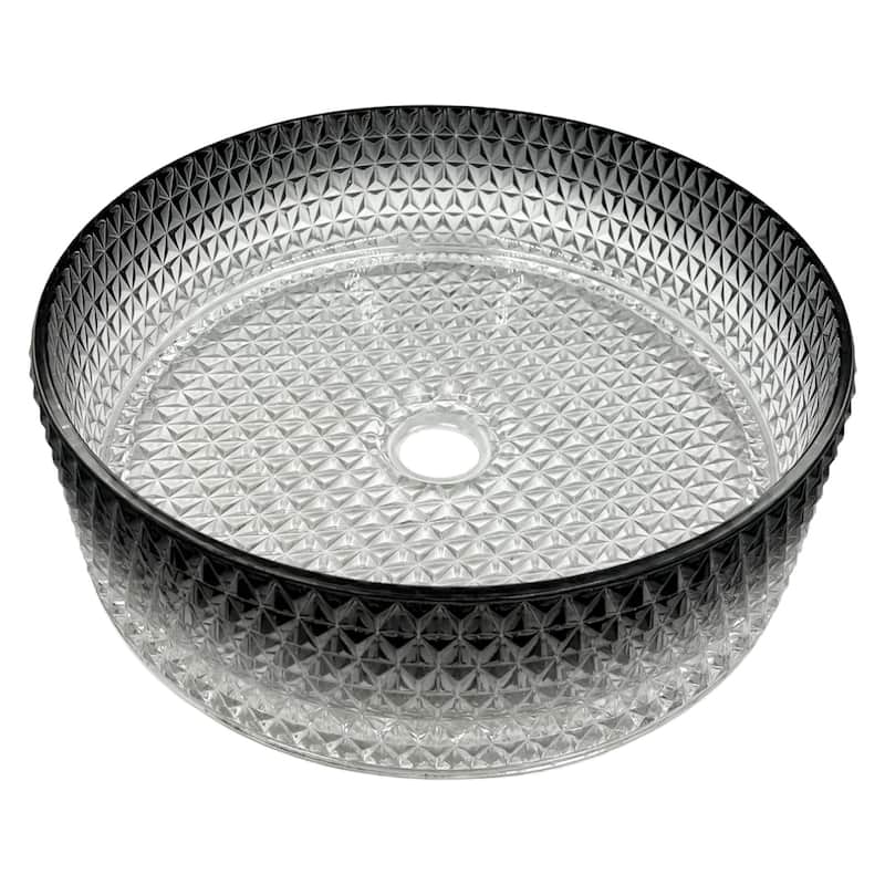 Scotch Round Basin Glass Crystal Bathroom Vessel Sink in Multiple Colors - 14" - Black Gradient