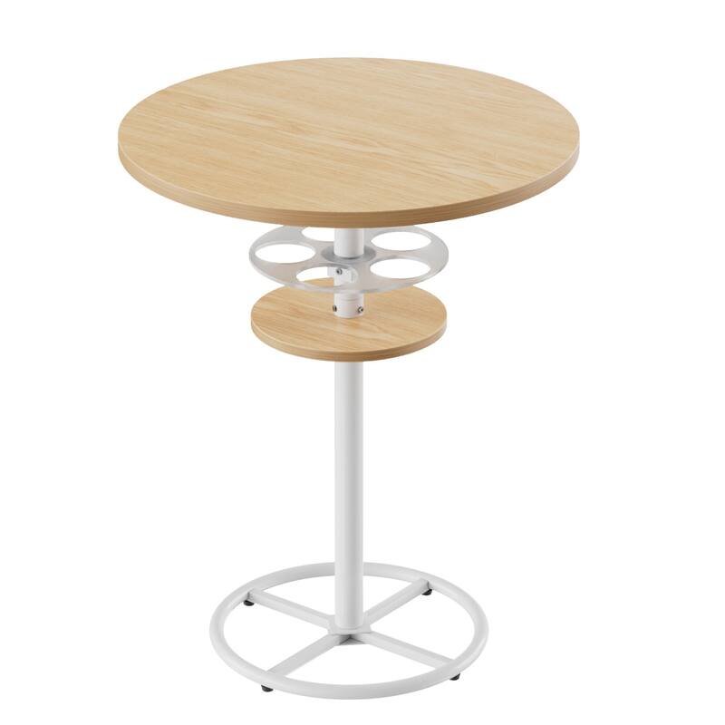 VECELO 23.6" Round Bar Table with Built-In Wine Rack 0.5 Inch MDF Top Waterproof Wear-Resistant for Home Game Nights