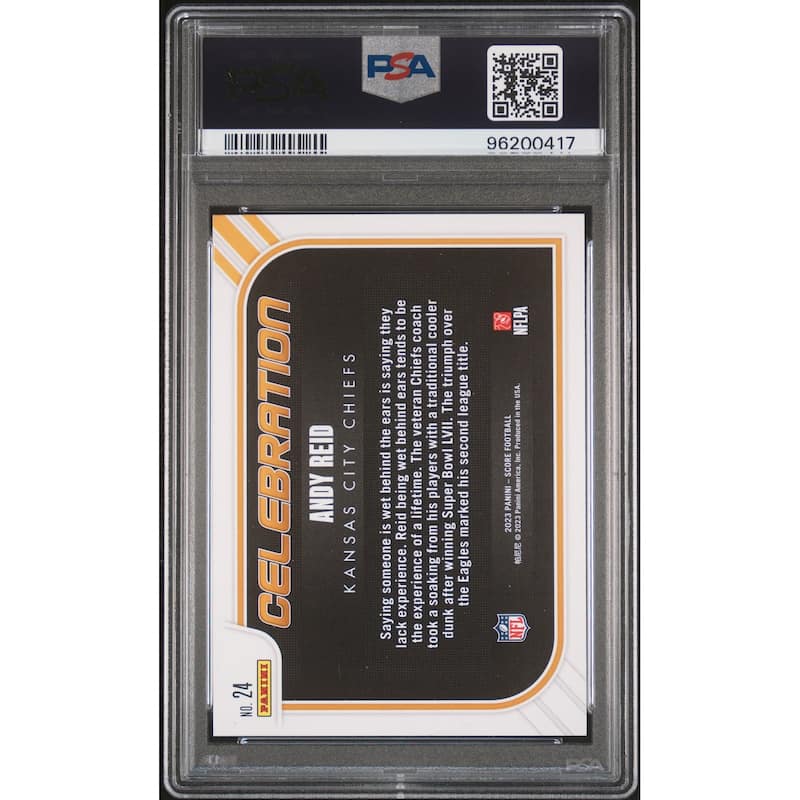 Andy Reid 2023 Score Celebration Gold Signed Football Card #24 Auto PSA 10 417 - 8'6" x 11'6"