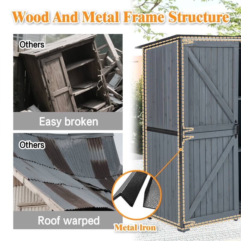 Tall Outdoor Storage Shed - 55.1"L x 29.1"W x 68.9"H, Metal Frame Garden Cabinet, Blue Gray