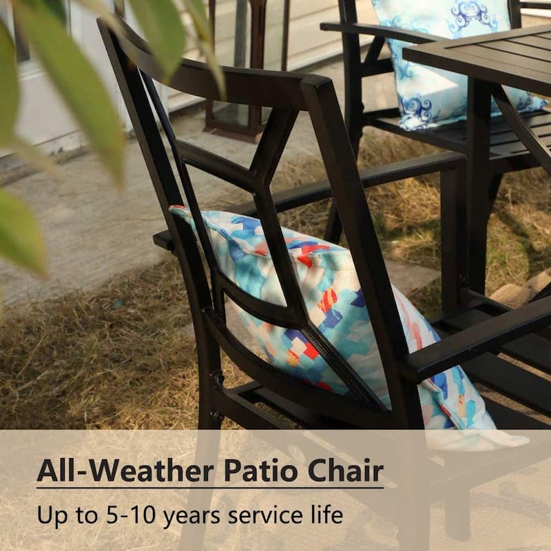 MAISON ARTS Black Steel Slat Seat Outdoor Dining Armchairs (Set of 4)