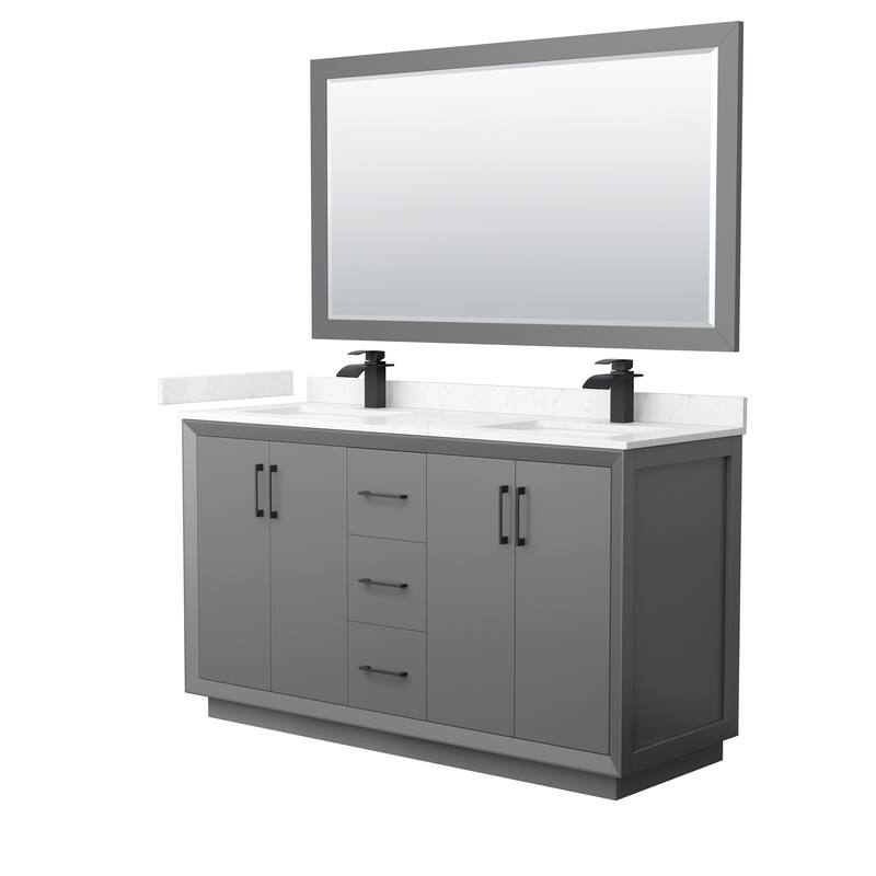 Wyndham Collection WCF414160D-VCA-UNSM58 Strada 60" Free Standing - Dark Gray / Carrara Cultured Marble Top / Matte - Painted