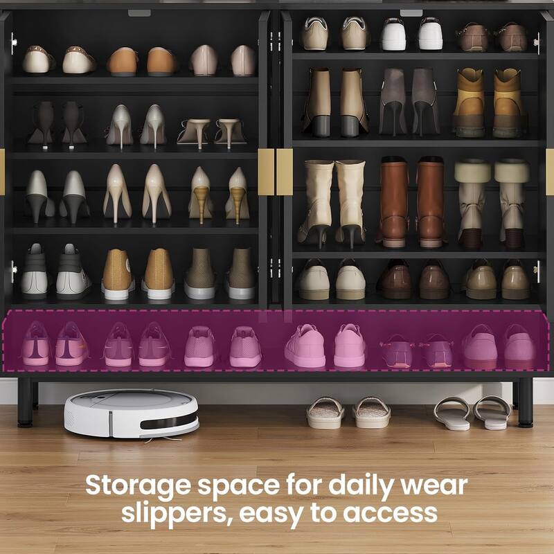 Shoe Storage Cabinet Shoe Organizer 3 Adjustable Shelves Metal Legs