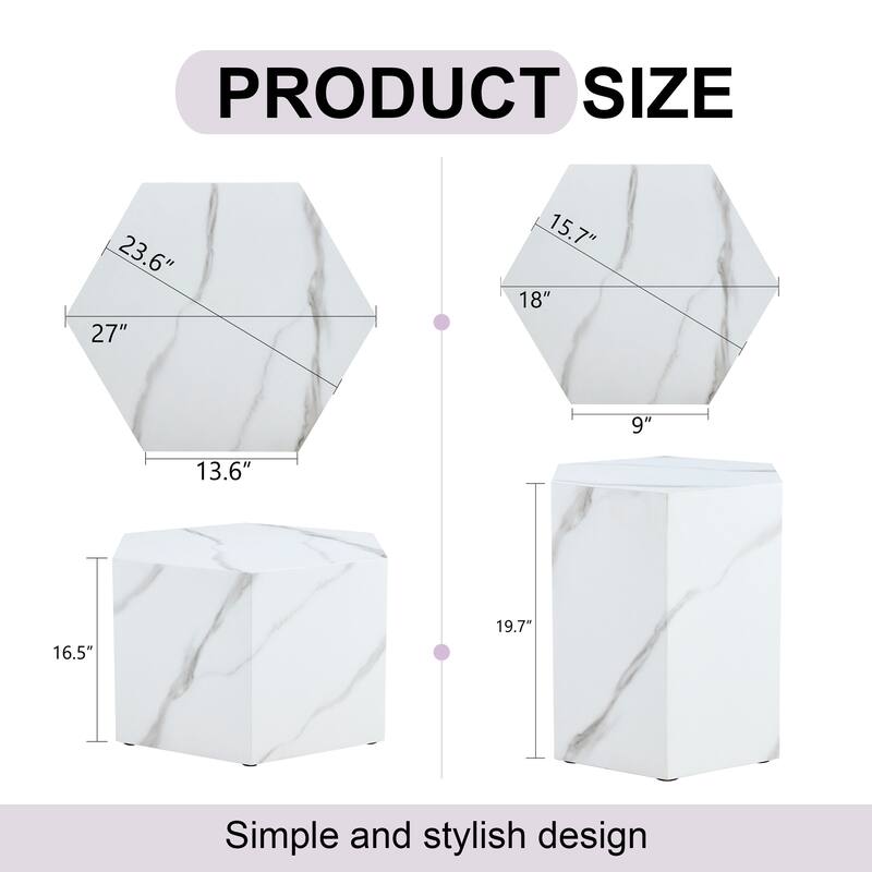 Modern hexagonal coffee table 2 piece set