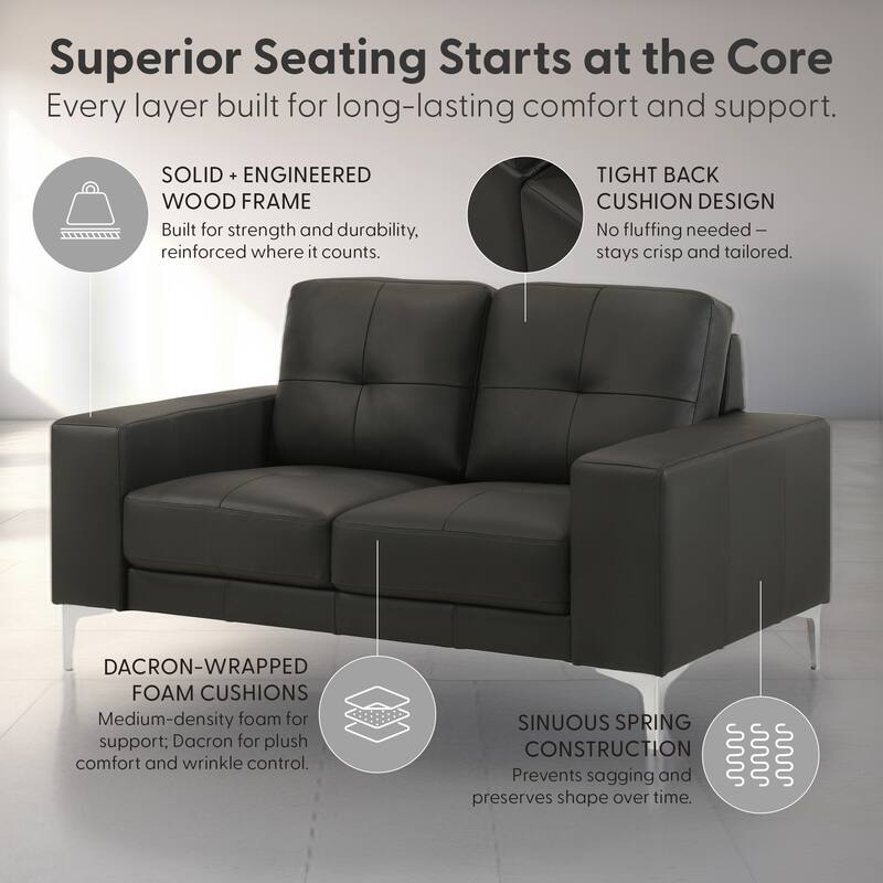 Faelin 79" Modern Sofa Loveseat, Top Grain Leather Couch with Removable Cushions