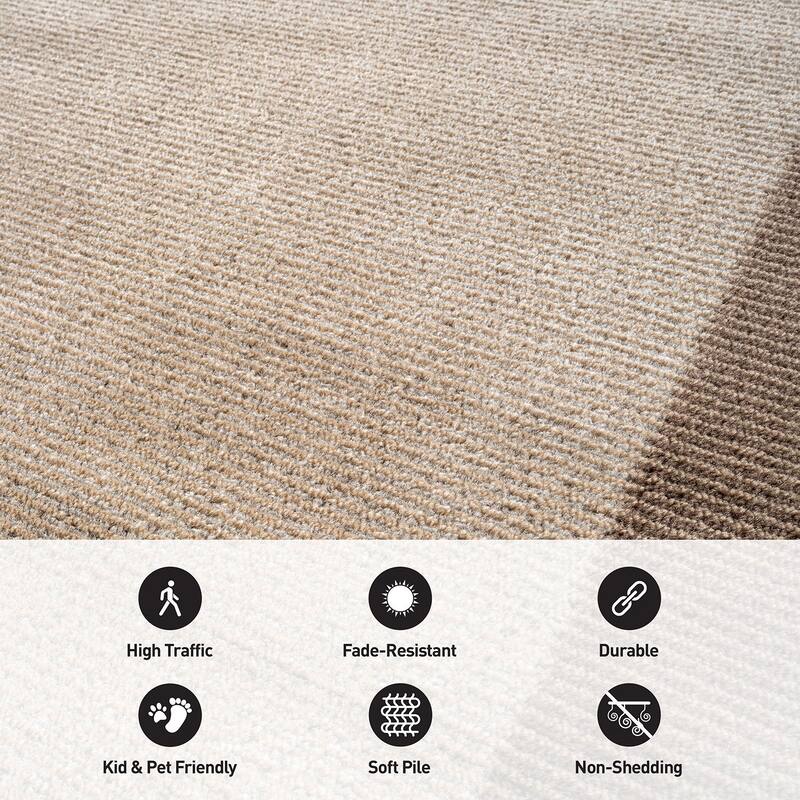 Modern Geometric Stripe Bordered Area Rug for Living Room, Bedroom, or Entryway - Low Pile Indoor Rug