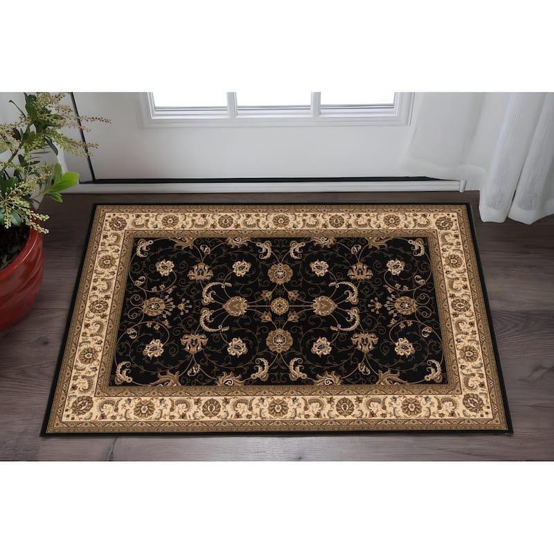 HomeRoots Oriental Traditional Rectangle Area Rug - 48.00 in. x 32.00 in. x 0.35 in. - Black/Brown