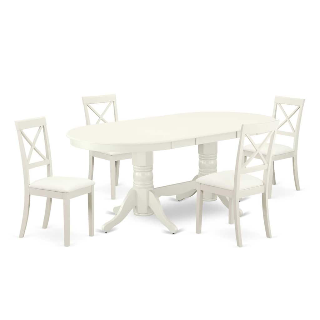 5 Piece Kitchen Dining Set - Table with Butterfly Leaf & 4 Faux Leather Chairs - 76.3