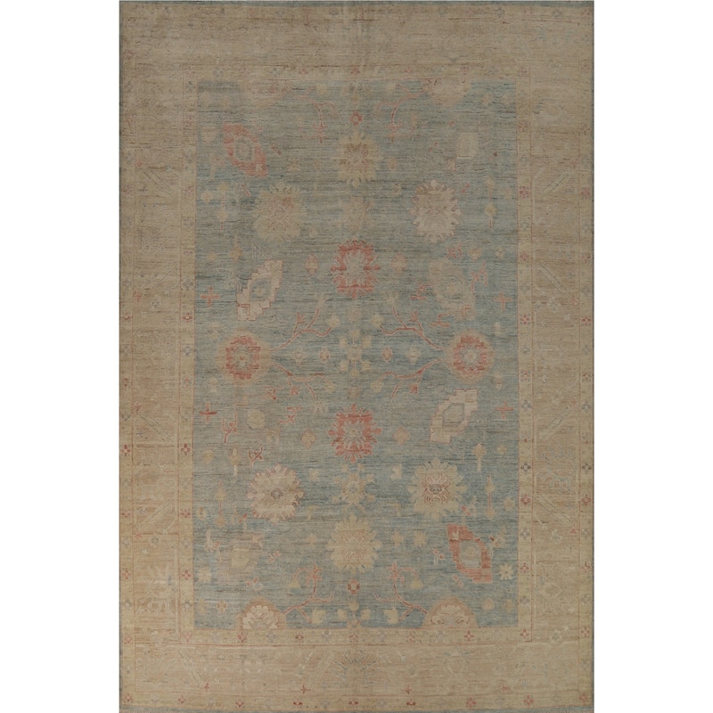 Hand Knotted Oriental 100% Wool Carpet Transitional All-Over Navy Blue & Blues Oushak Area Rug - 12' 5'' X 8' 8''