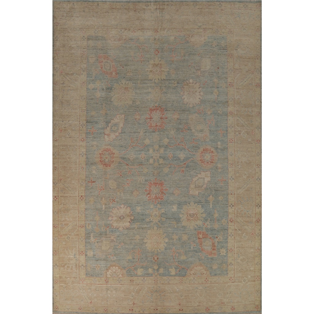 Hand Knotted Oriental 100% Wool Carpet Transitional All-Over Navy Blue & Blues Oushak Area Rug - 12' 5'' X 8' 8''