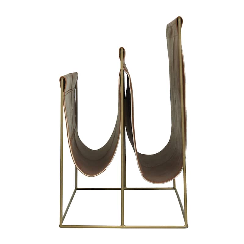 Leather 3 Slot Magazine Holder with Metal Stand - Dark Blue or Brown - Roche River Decor