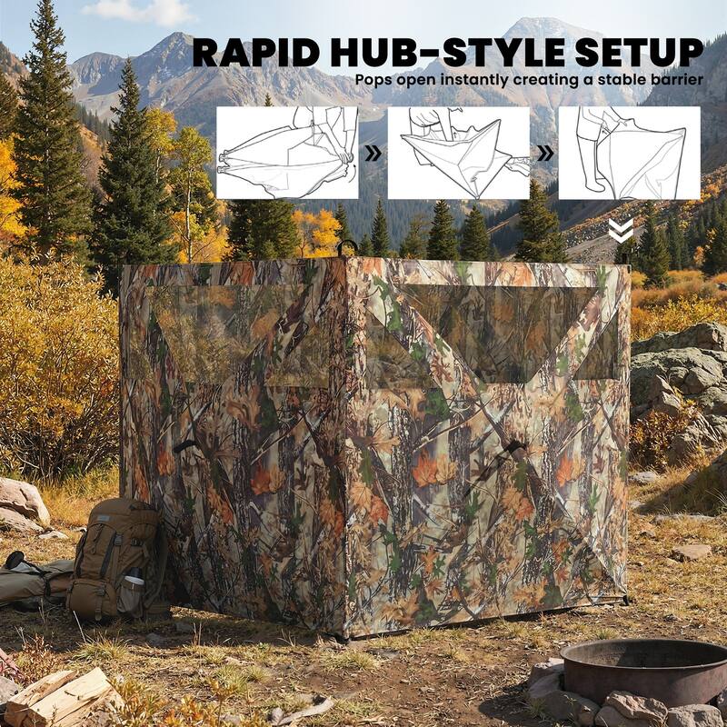 Outsunny Hunting Blind with One-Way View Mesh, 3-Panel Blind See Through with Wind Screen, 3 Storage Pockets