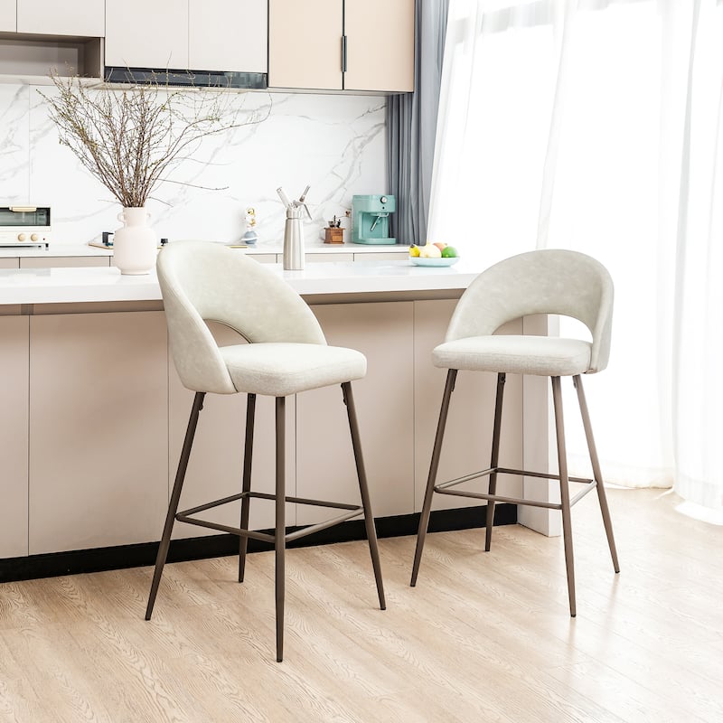 Glitzhome Set of 2 or 4 Modern Fabric/ PU Swivel Counter or Bar Stool with Metal Legs - Set of 2 - 41"FabricPaleGrey - Bar Height