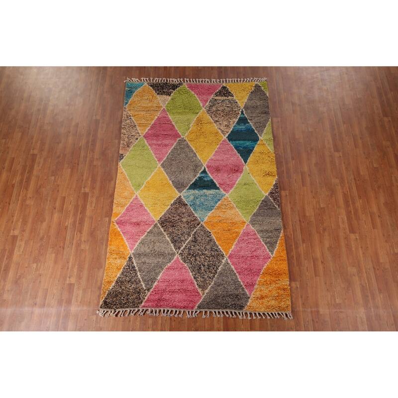 Colorful Trellis Moroccan Area Rug Handmade Wool Carpet - 6'0" x 9'3"