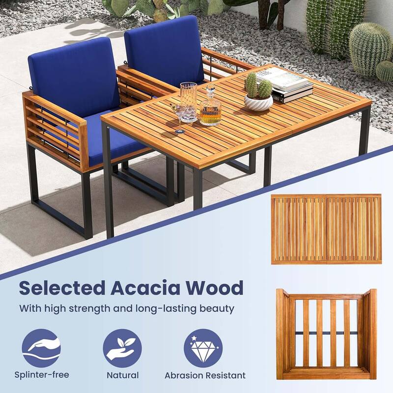 3 PCS Outdoor Dining Set Acacia Wood Armchairs w/Dining Table