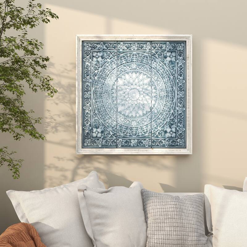 Blue Metal Scroll Home Wall Decor with Embossed Details