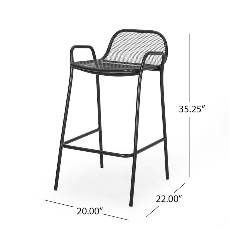 Roomfitters Modern Outdoor Bar Stools with Durable Metal Frame, Mesh Backrest and Armrest Design, Ideal for Patio, Black