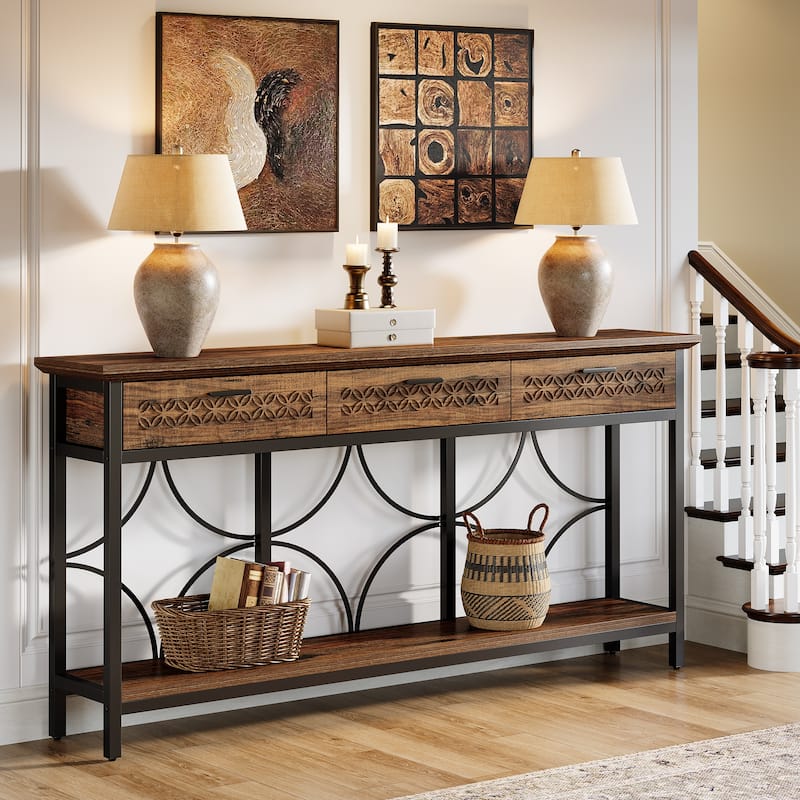 70.9 Inches Wooden Sofa Console Table with 3 Drawers and Storage Shelf - 11.8"D x 70.8"W x 35.4"H