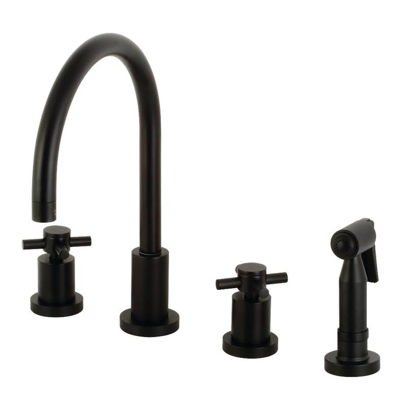 Kingston Brass Concord 8" Widespread Kitchen Faucet with Brass Sprayer - Matte Black