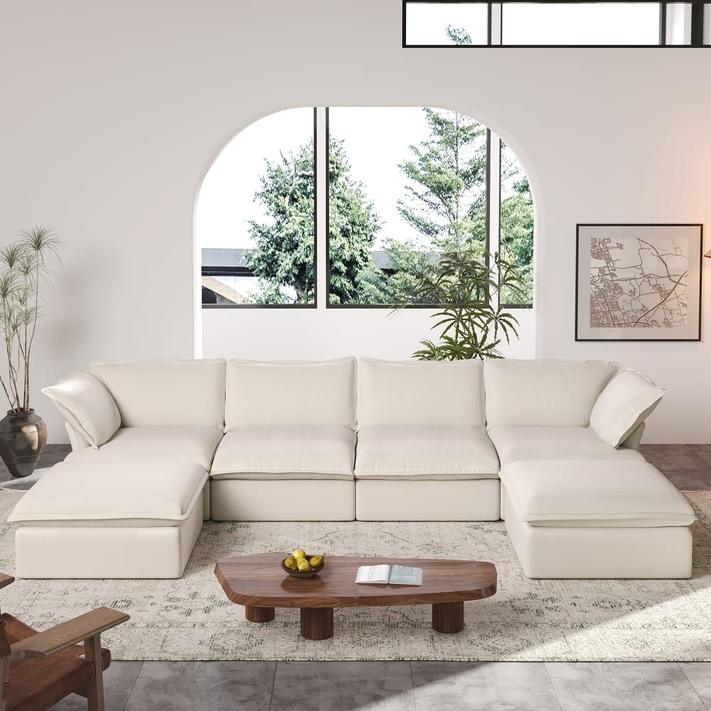 163" U-Shaped Convertible Modular Sectional Sofa, Down Filled Comfort Overstuffed Upholstered