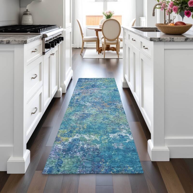 Machine Washable Indoor/Outdoor Abstract Watercolor Chantille Rug
