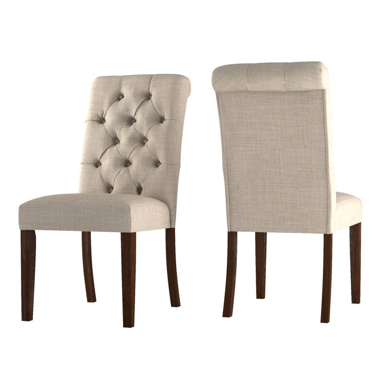 Benchwright Linen Tufted Dining Chair with Brown Finish Legs (Set of 2) by iNSPIRE Q Artisan - Beige Linen