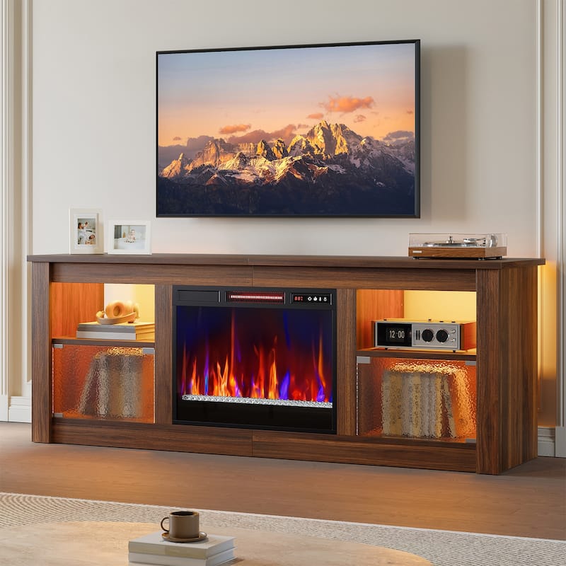Bestier 63 in. Freestanding Media Console Electric Fireplace TV Stand Fits TV's Up to 70 in. with Cabinet - 62 inches - Brown