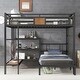 preview thumbnail 3 of 10, Queen Over Twin Bunk Bed with Storage Area Shelves Hangers Noise Reduced Black