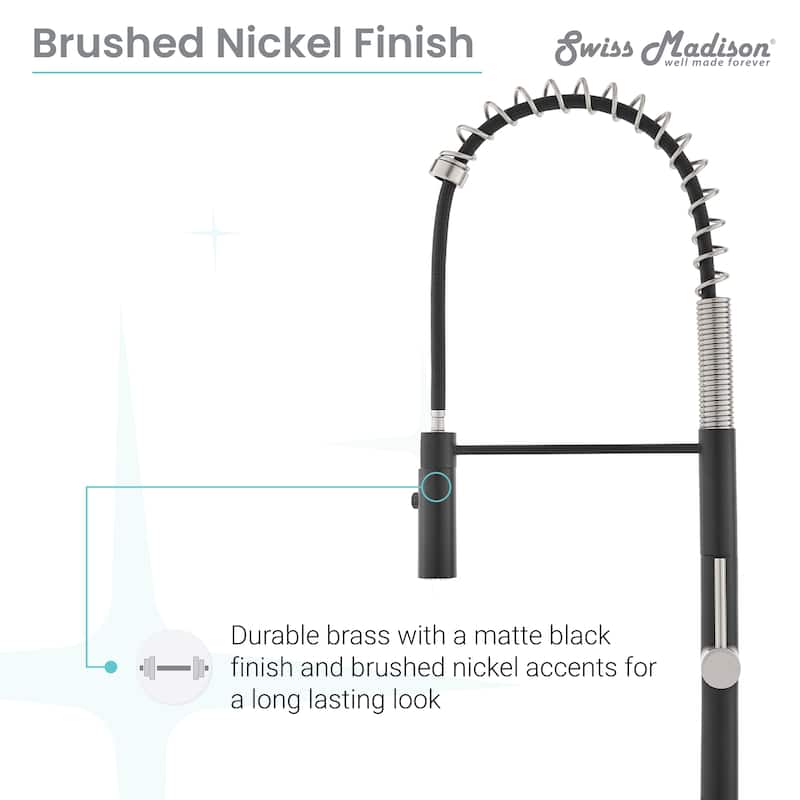 Chalet Single Handle, Pull-Down Kitchen Faucet in Brushed Nickel and Black