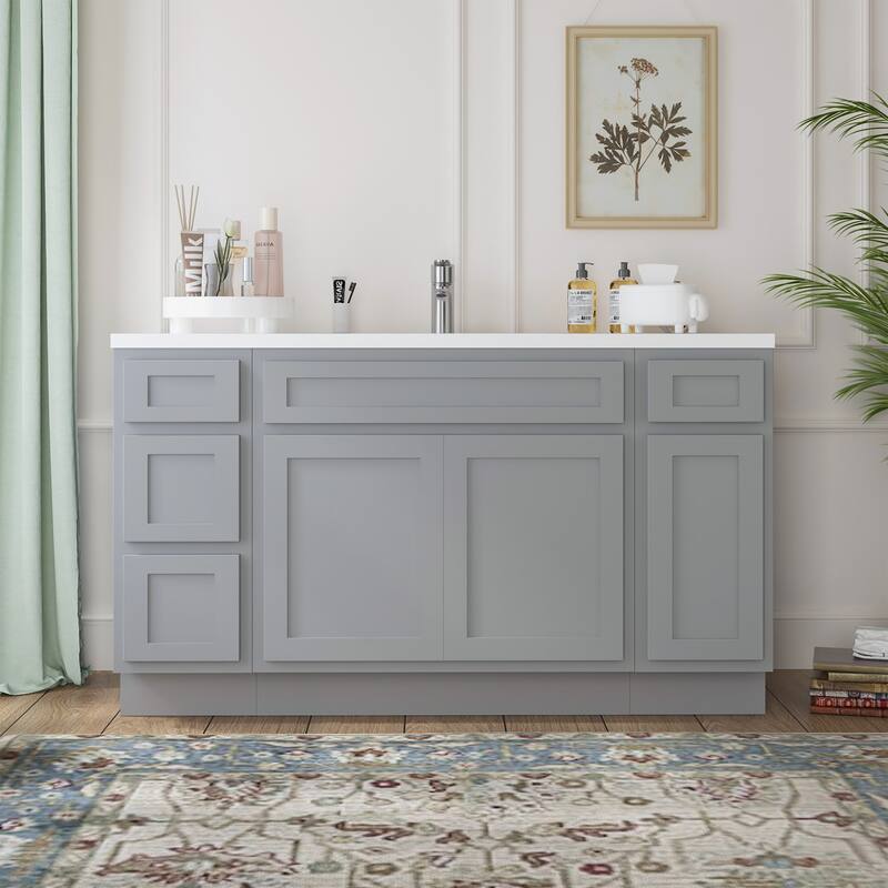 Vanity Art 54" Oak Freestanding Bathroom Vanity Cabinet without Top - Grey