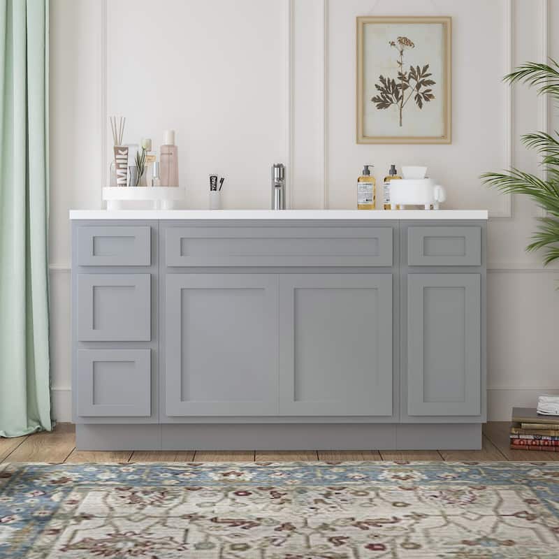 Vanity Art 57" Oak Freestanding Bathroom Vanity Cabinet without Top - Grey