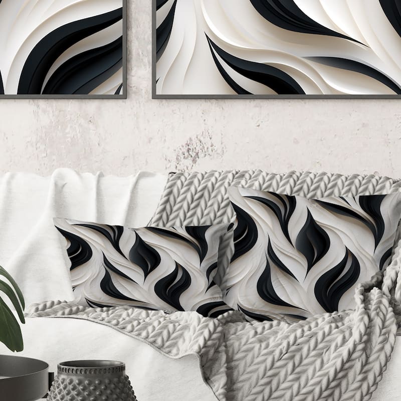 Designart "White And Black Minimalist Elegance I" Striped Printed Throw Pillow