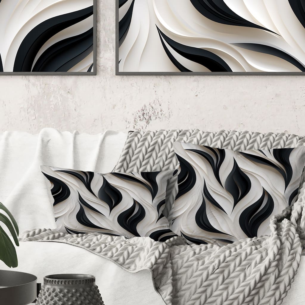 Designart "White And Black Minimalist Elegance I" Striped Printed Throw Pillow