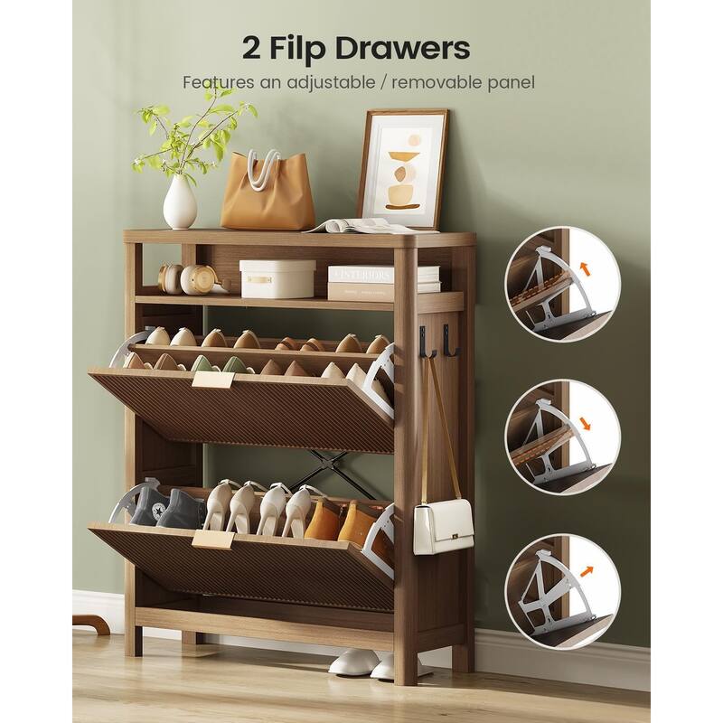 Shoe Storage Cabinet with 2 Large Flip Drawers Shoe Rack Cabinet