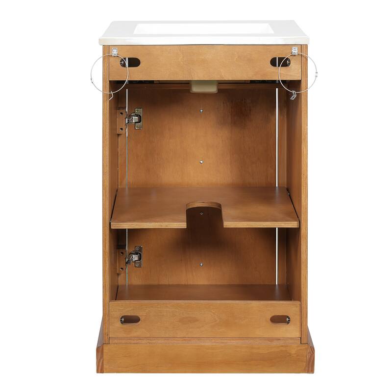 Roomfitters 20 Inch Bathroom Vanity with Integrated Ceramic Sink, Solid Wood Frame Storage Cabinet for Small Rooms, Natural Wood