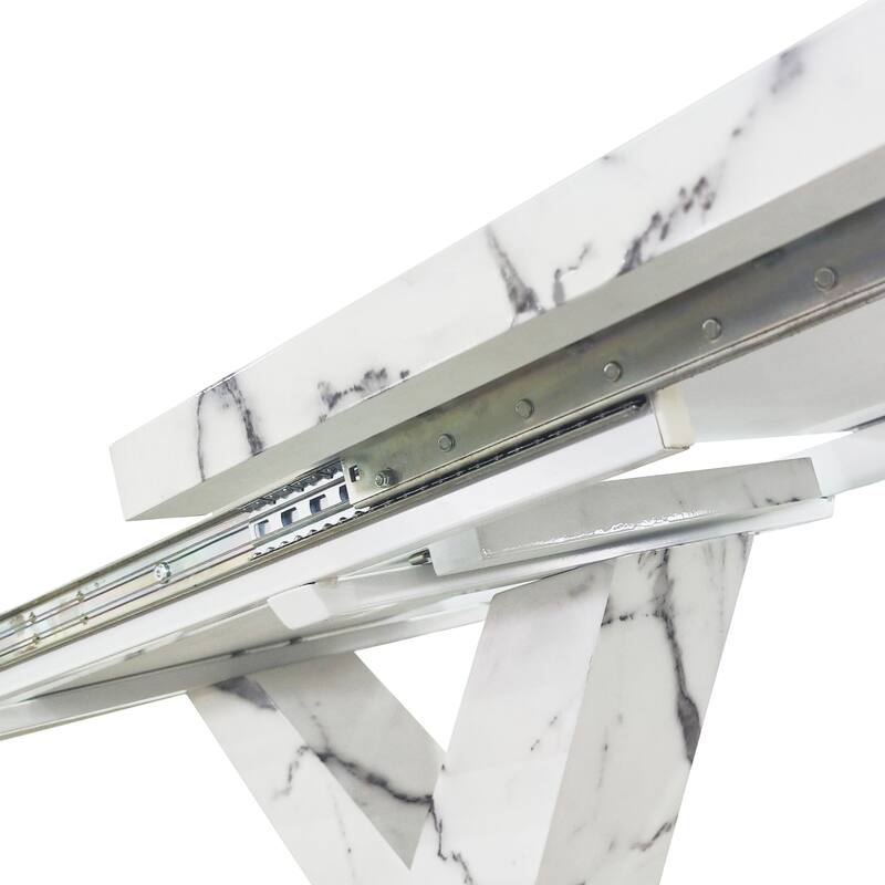 GDFStudio Tharion Extendable Rectangle Dining Table with Wood Top and Metal Base