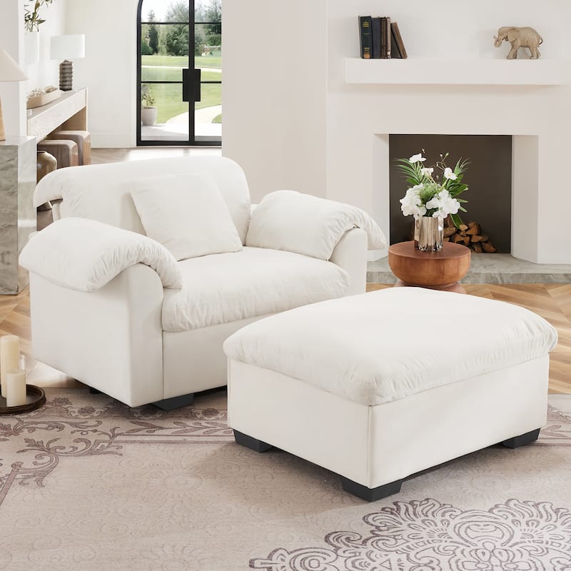 GDFStudio - Moss Velvet Deep Seat Sofa with Storage and 1 Ottoman
