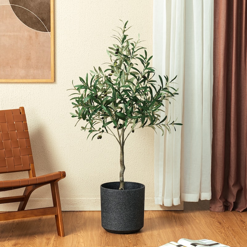 Glitzhome 4/6ft Faux Olive Tree with Black Pot Real Touch Artificial Plant