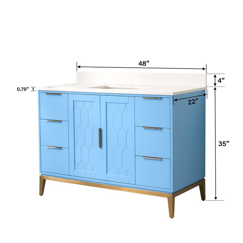 35''H Solid Wood Bath Vanity with Stain-resistant Carrera White Quartz Top and Sink