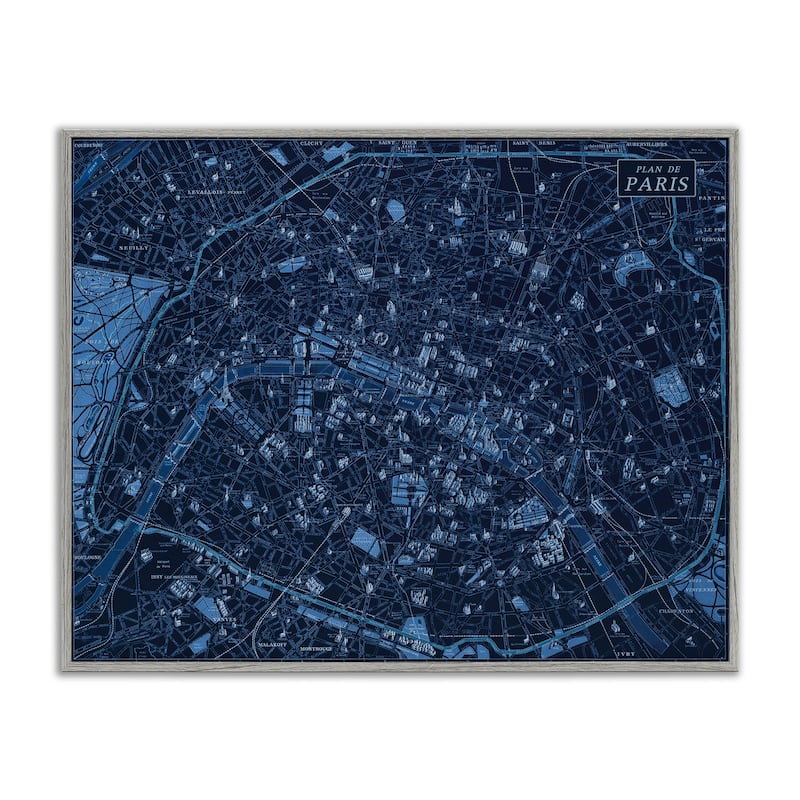 Stupell Blue Detailed Paris Map Framed Giclee Art Design By Phillipa Katz - 20 x 16 - Grey
