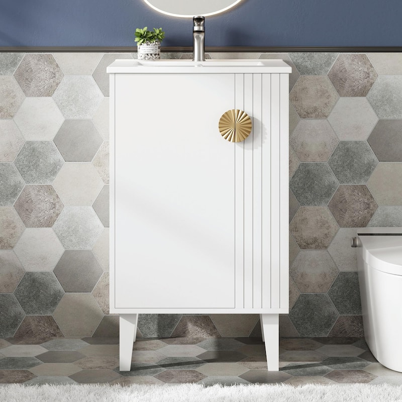 French Style 20-inch Freestanding Bathroom Vanity with Ceramic Sink